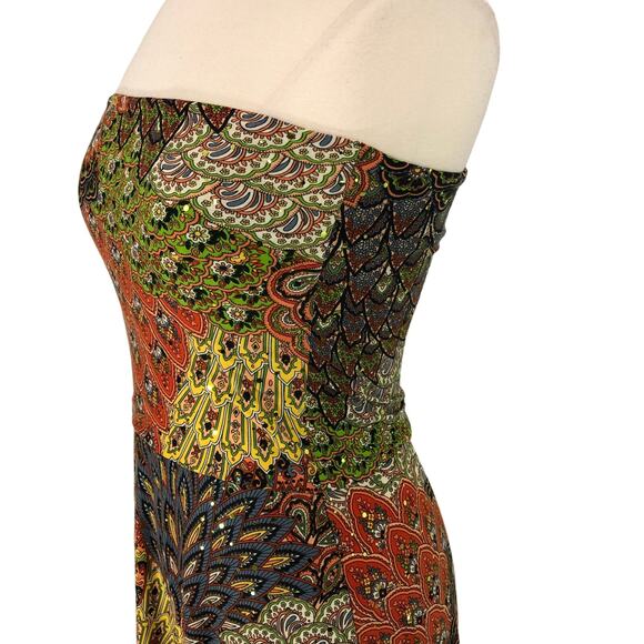 Dream Dance Soft Slinky Fit Flare Midi Dress Strapless High Low Bling Size M - Picture 3 of 9